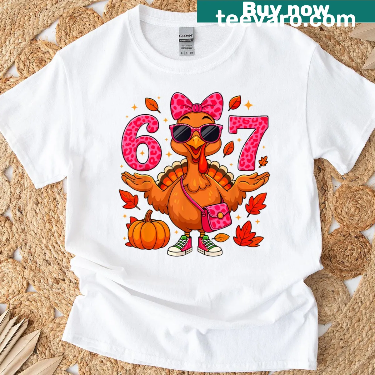 Thanksgiving-themed t-shirt with meme style and leopard bow design — on a men's t-shirt