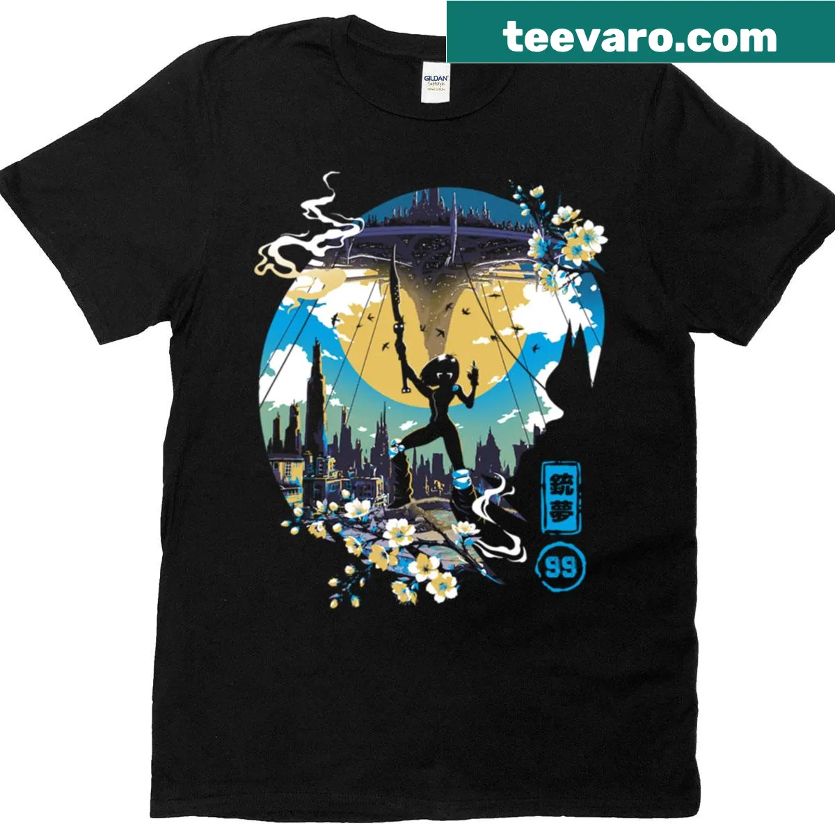 Bold illustration t-shirt featuring a battle angel — on a men's t-shirt