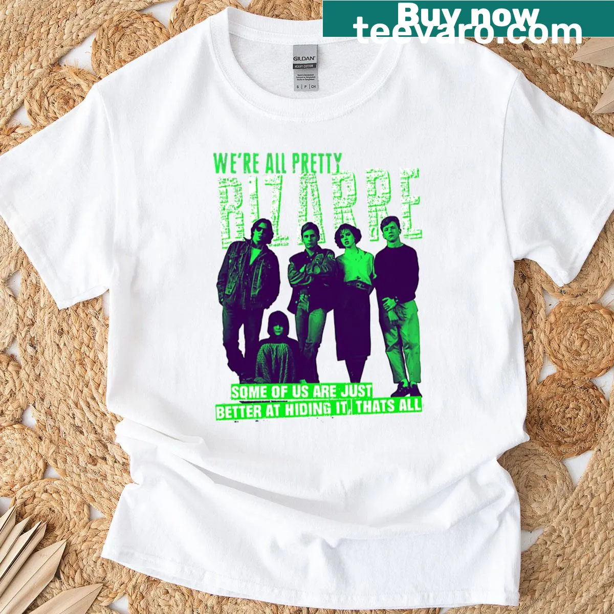 Tribute T-shirt featuring the cast of The Breakfast Club — on a men's t-shirt