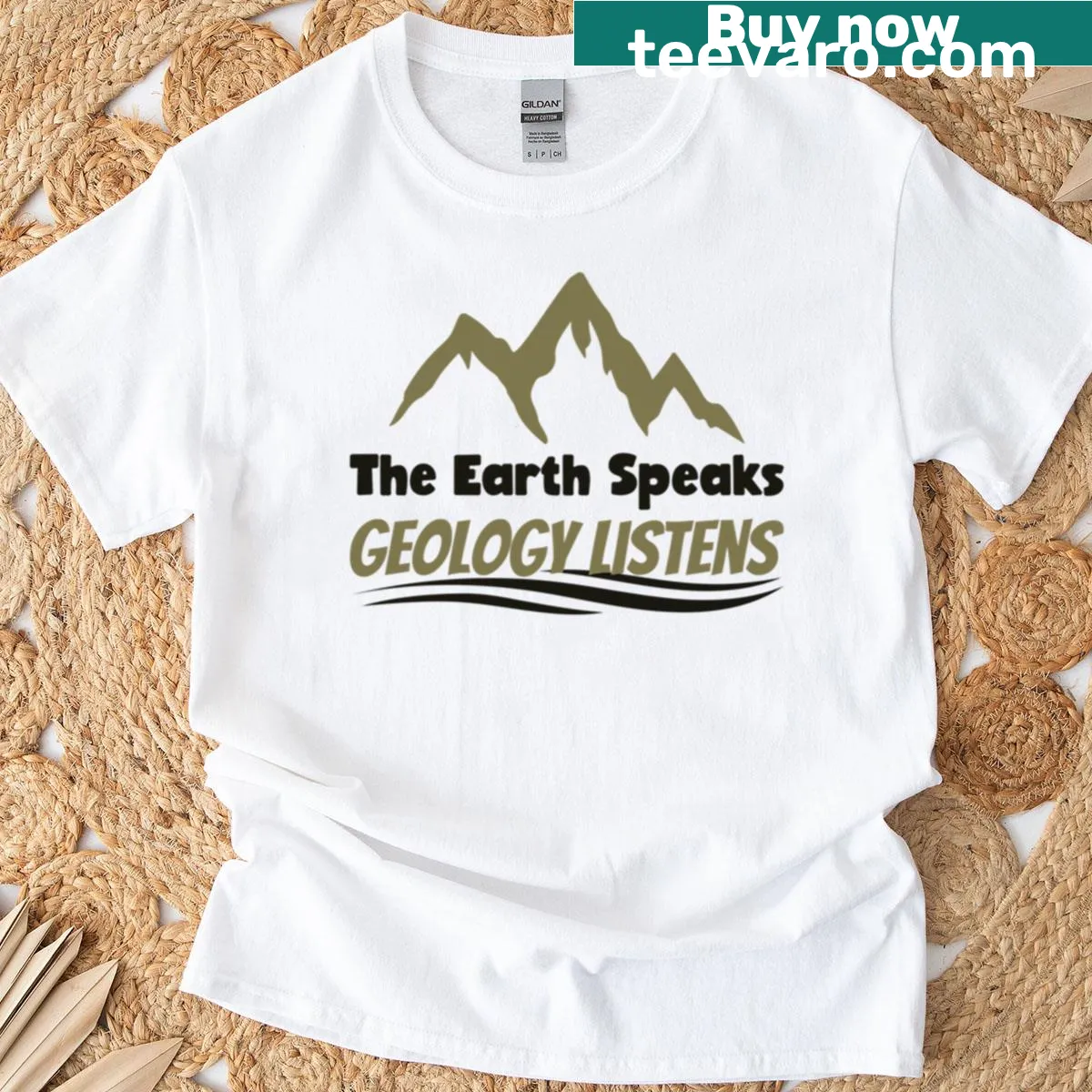 T-shirt with the phrase 'The Earth Speaks Geology Listens' for geology lovers. — on a men's t-shirt