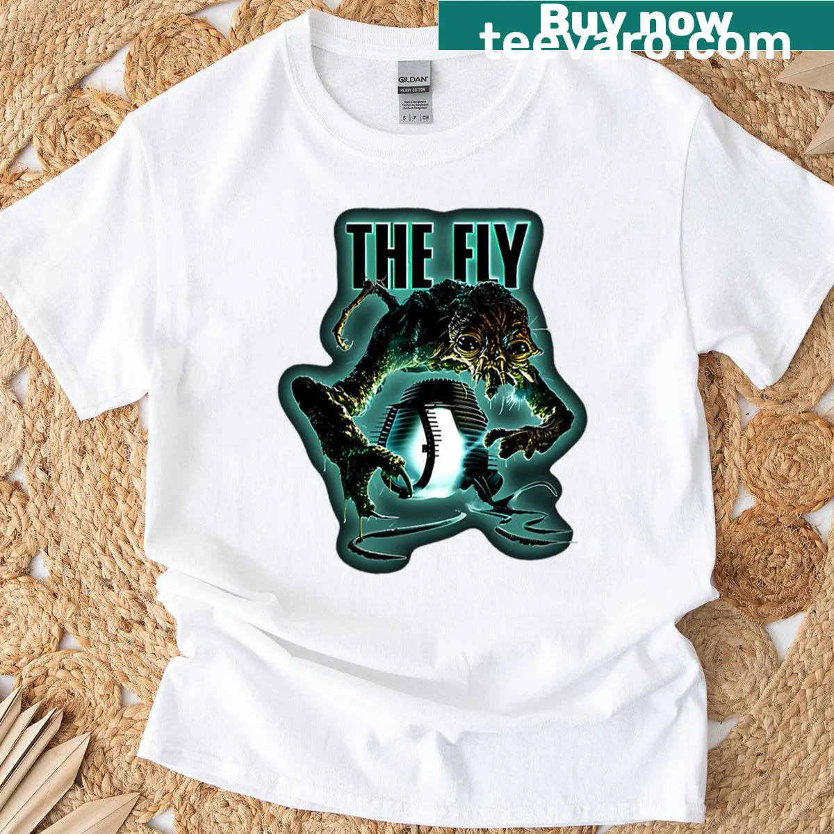 Vintage-style oversized t-shirt inspired by The Fly film — on a men's t-shirt