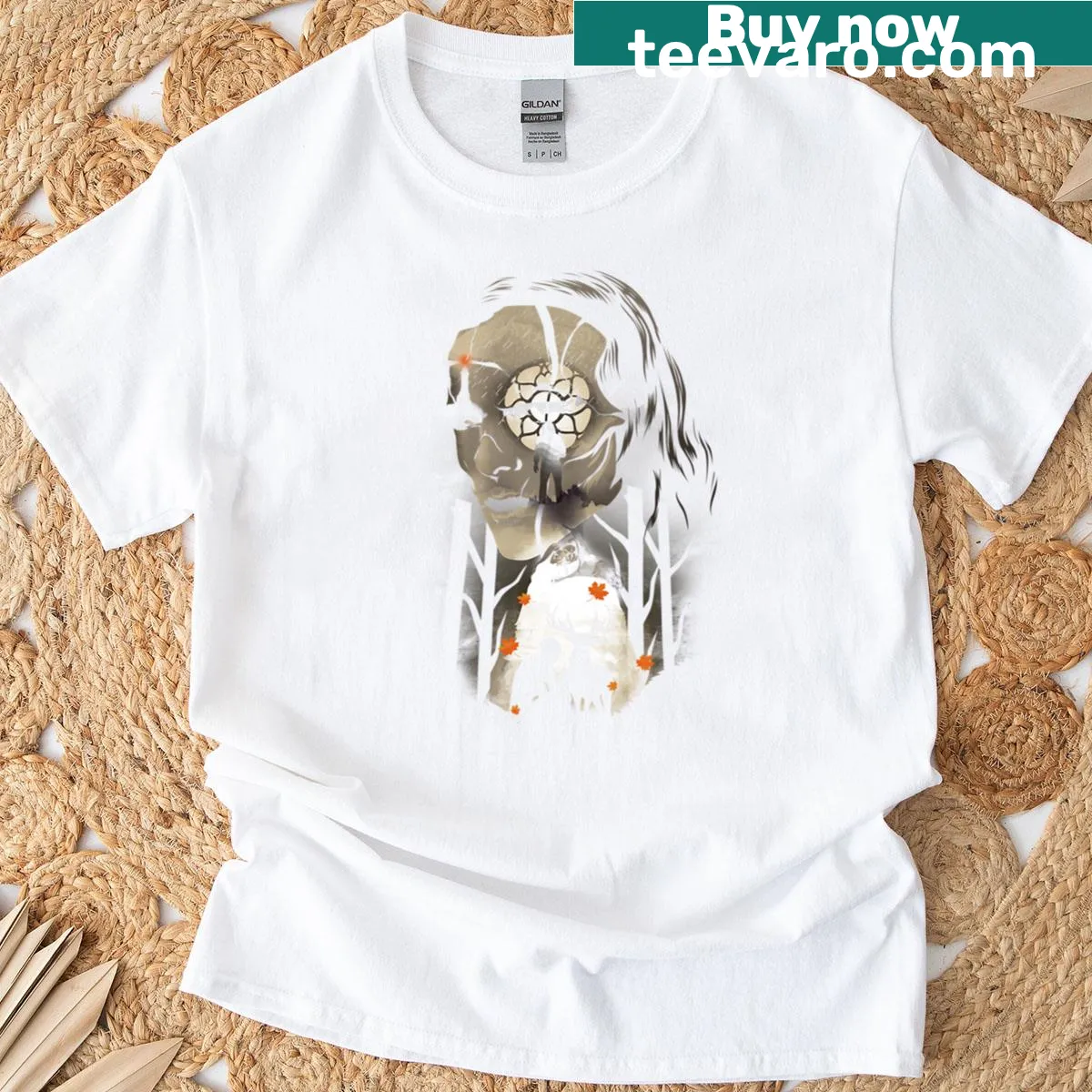 T-shirt featuring a gentle monster illustration — on a men's t-shirt