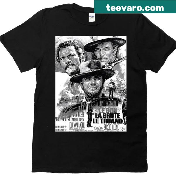 Black and white portrait graphic t-shirt inspired by The Good, The Bad and The Ugly