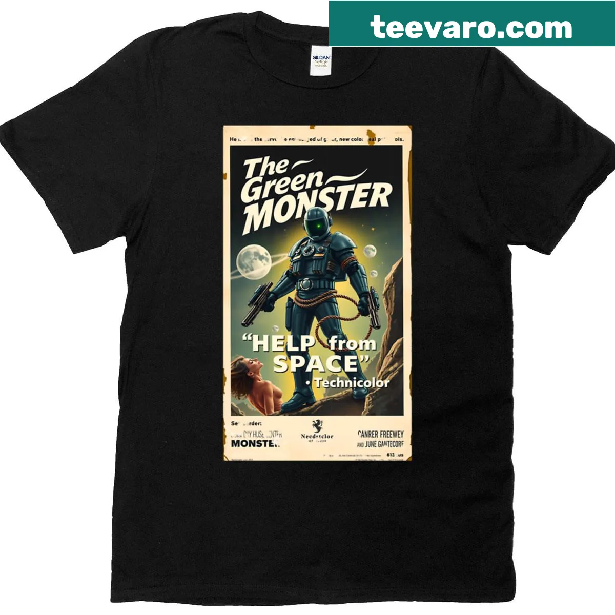 Vintage-style graphic inspired by a fictional monster movie on T-shirt — on a men's t-shirt
