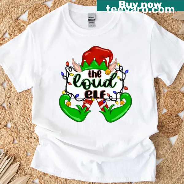 Cartoon elf design t-shirt for kids, perfect for holiday cheer.