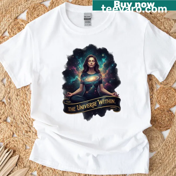 Galaxy-themed shirt promoting cosmic meditation and self-love