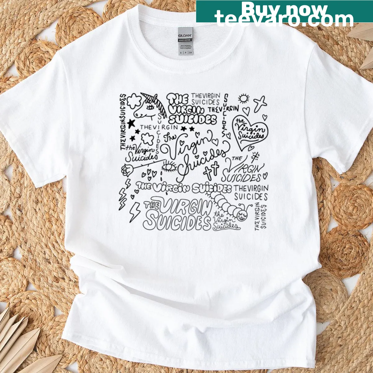 Doodle-style t-shirt inspired by The Virgin Suicides film — on a men's t-shirt