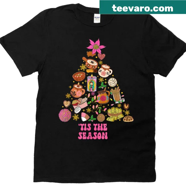 Mexican Christmas themed T-shirt featuring pan dulce and tamales