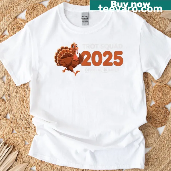 Funny turkey running t-shirt with Trot Squad 2025 text