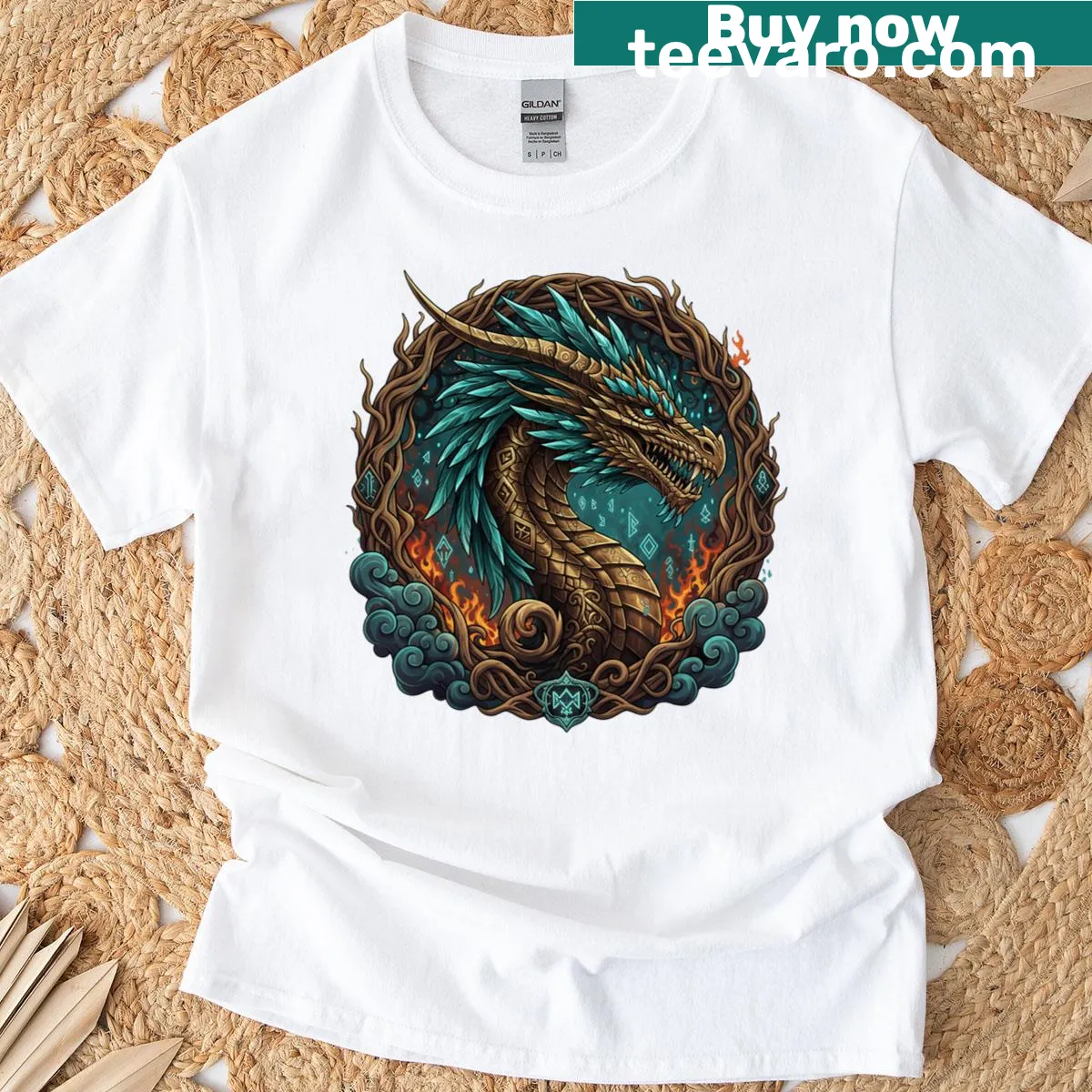 Vintage t-shirt featuring a detailed illustration of a dragon — on a men's t-shirt