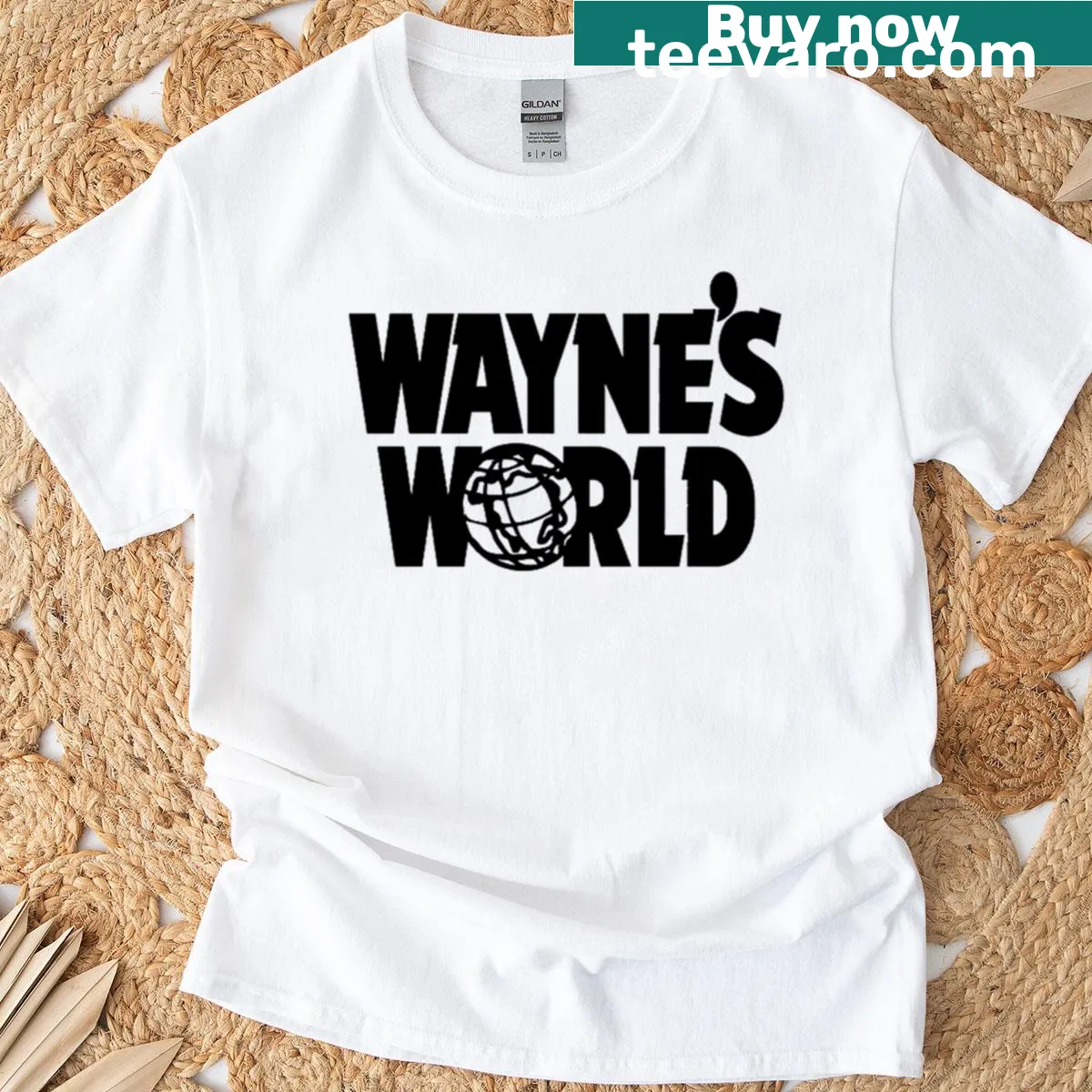 Graphic t-shirt featuring iconic design from Wayne's World — on a men's t-shirt