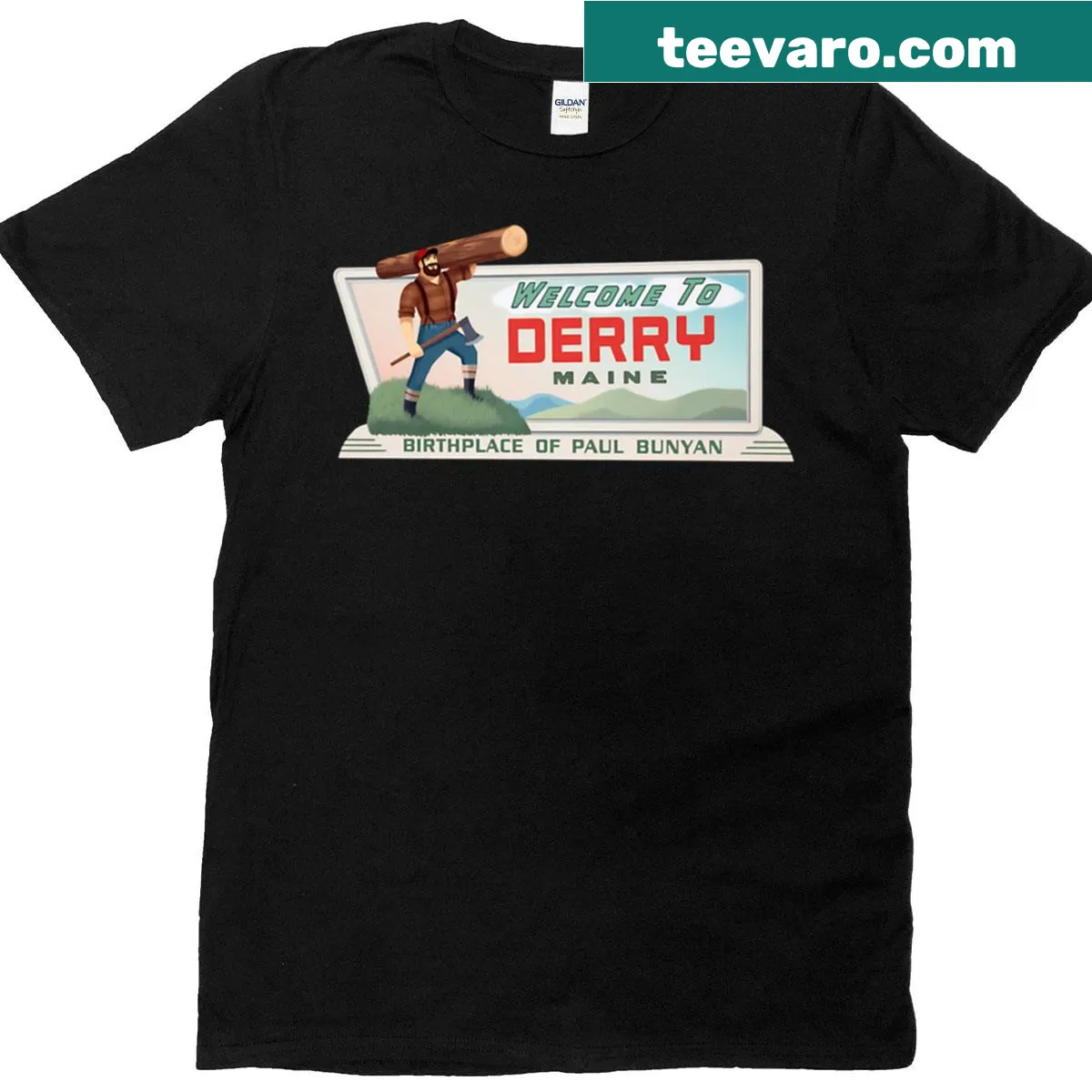 Illustrative T-shirt representing the town of Derry — on a men's t-shirt