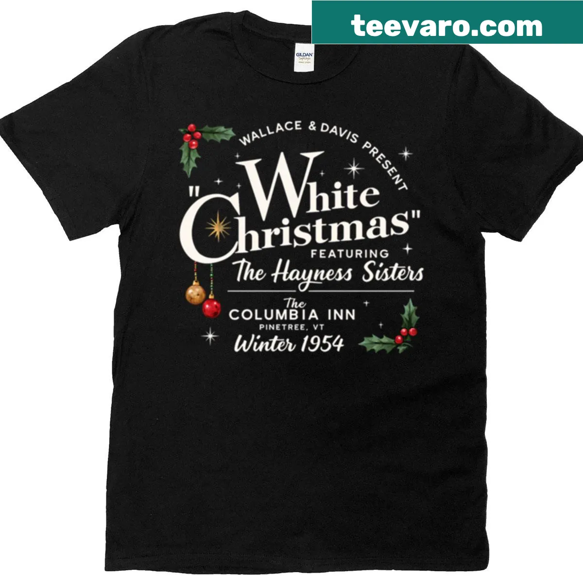 Vintage-style T-shirt featuring characters from White Christmas — on a men's t-shirt