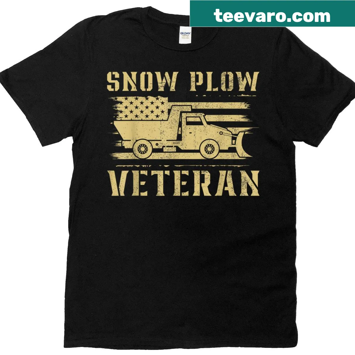 Funny graphic honoring retired snow plow veterans with a cartoon style — on a men's t-shirt