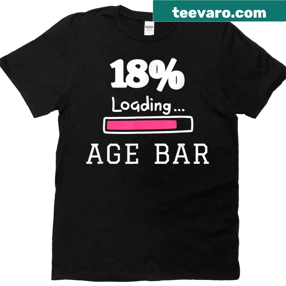 Funny t-shirt with an age loading bar design for turning 18 — on a men's t-shirt