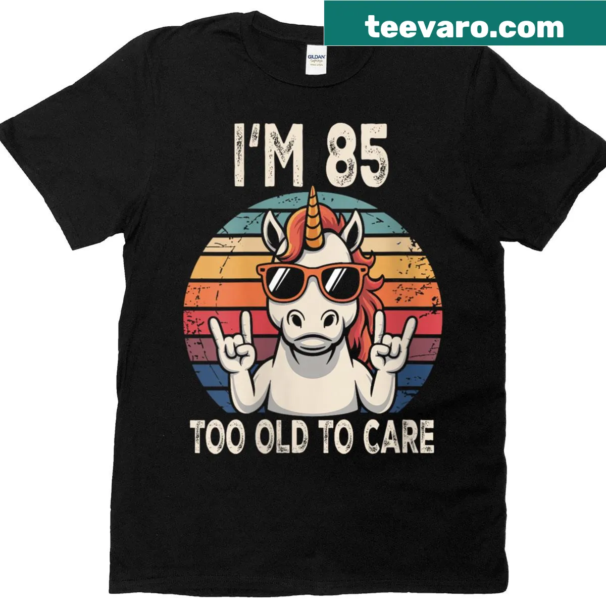 Funny unicorn graphic T-shirt for an 85th birthday celebration — on a men's t-shirt