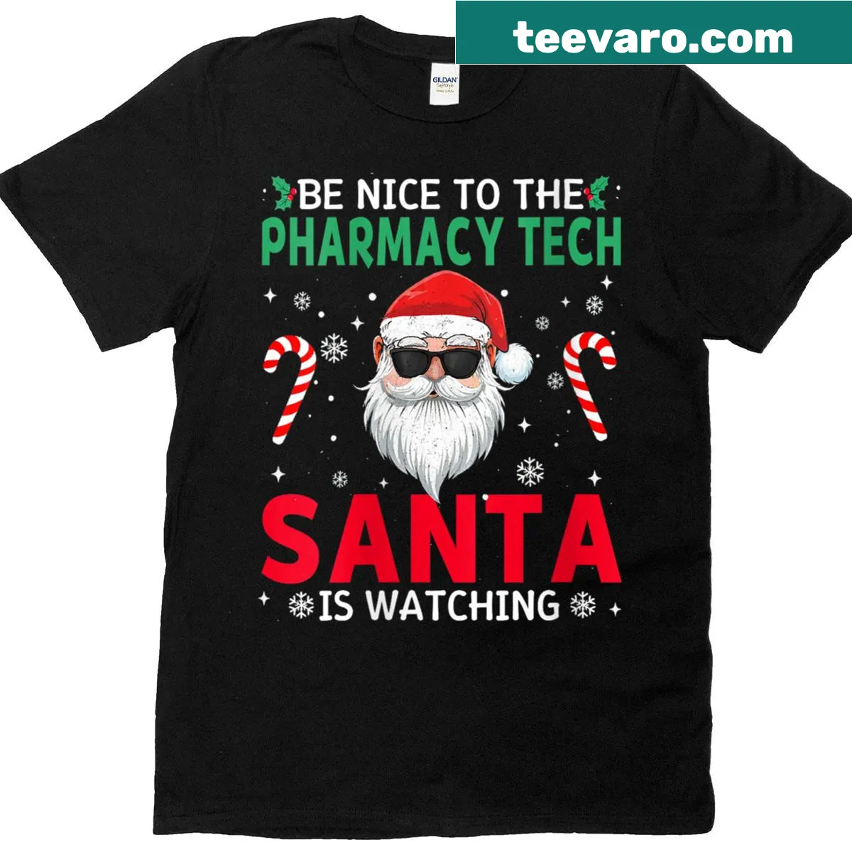 Funny pharmacy tech design with Christmas theme on a women's t-shirt — on a men's t-shirt