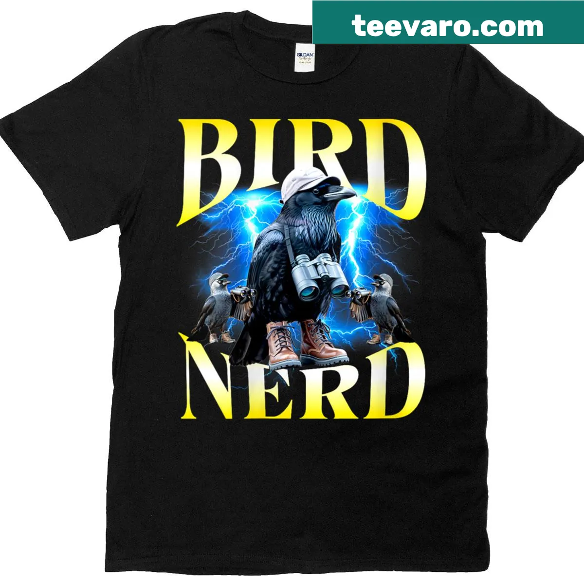 Bird nerd graphic with ravens on a t-shirt — on a men's t-shirt