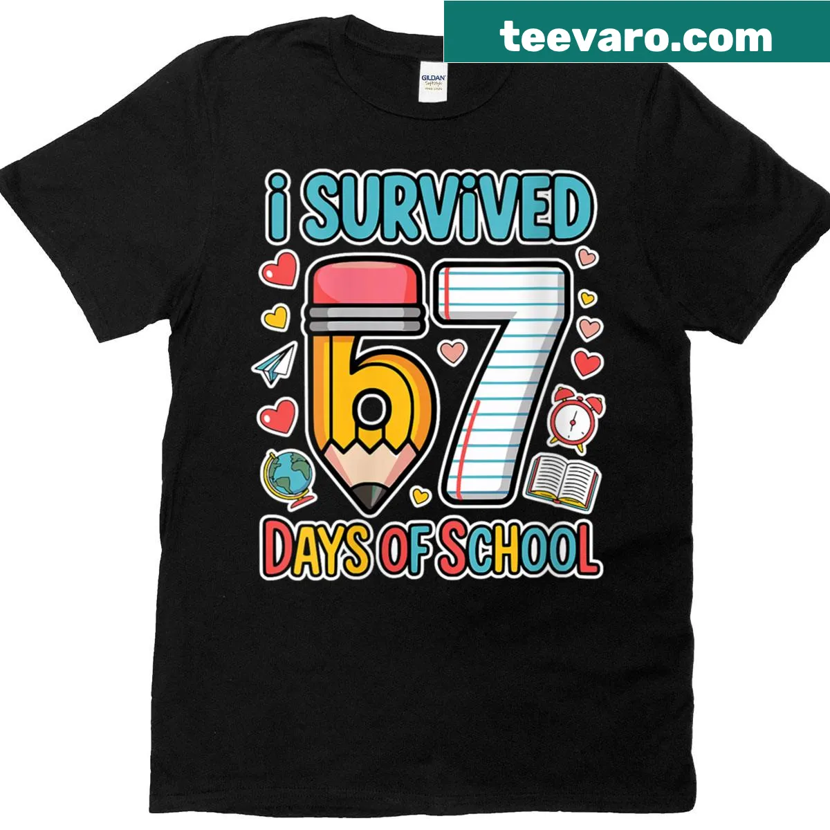Humorous shirt celebrating surviving 67 days of school — on a men's t-shirt