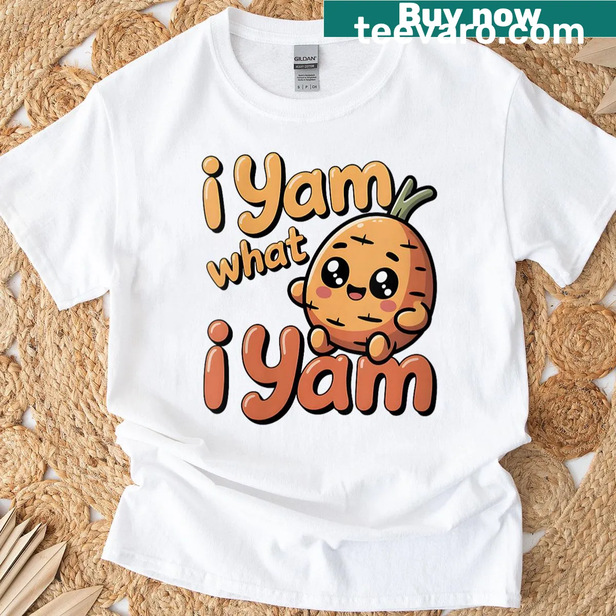 Cute T-shirt with 'I Yam What I Yam' text for Thanksgiving — on a men's t-shirt