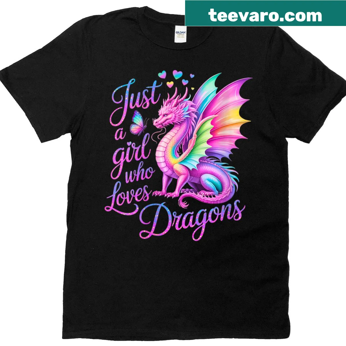 Cute pink dragon with butterflies illustration on women's t-shirt — on a men's t-shirt