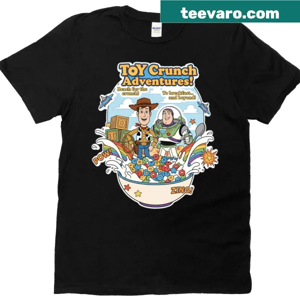 Woody and Buzz from cereal box toys illustrated on t-shirt