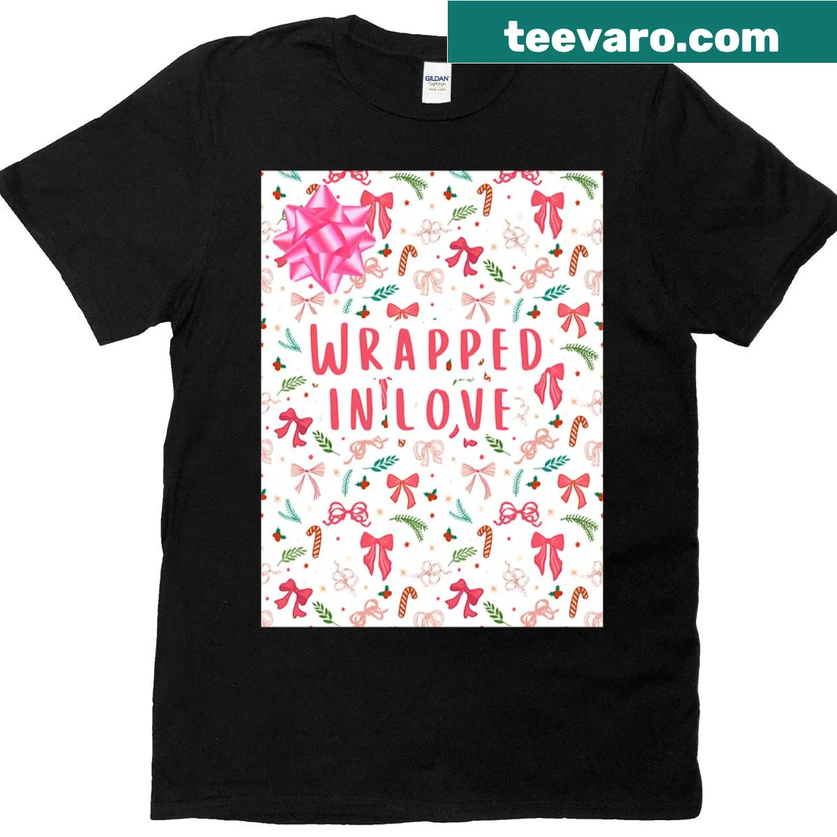 T-shirt displaying the phrase Wrapped In Love — on a men's t-shirt