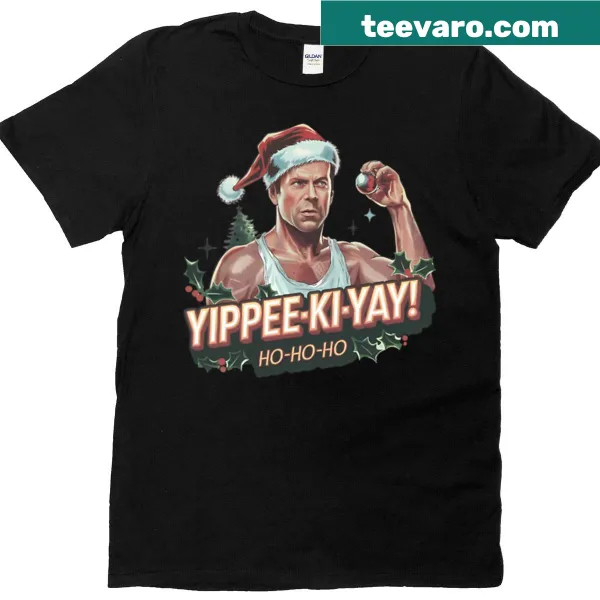 Funny Die Hard Santa Christmas scene graphic t-shirt