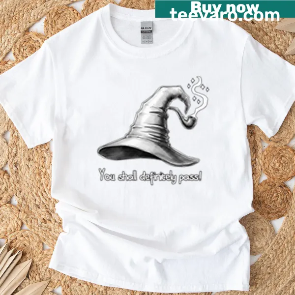 Funny t-shirt with Gandalf-inspired art and wizard hat illustration
