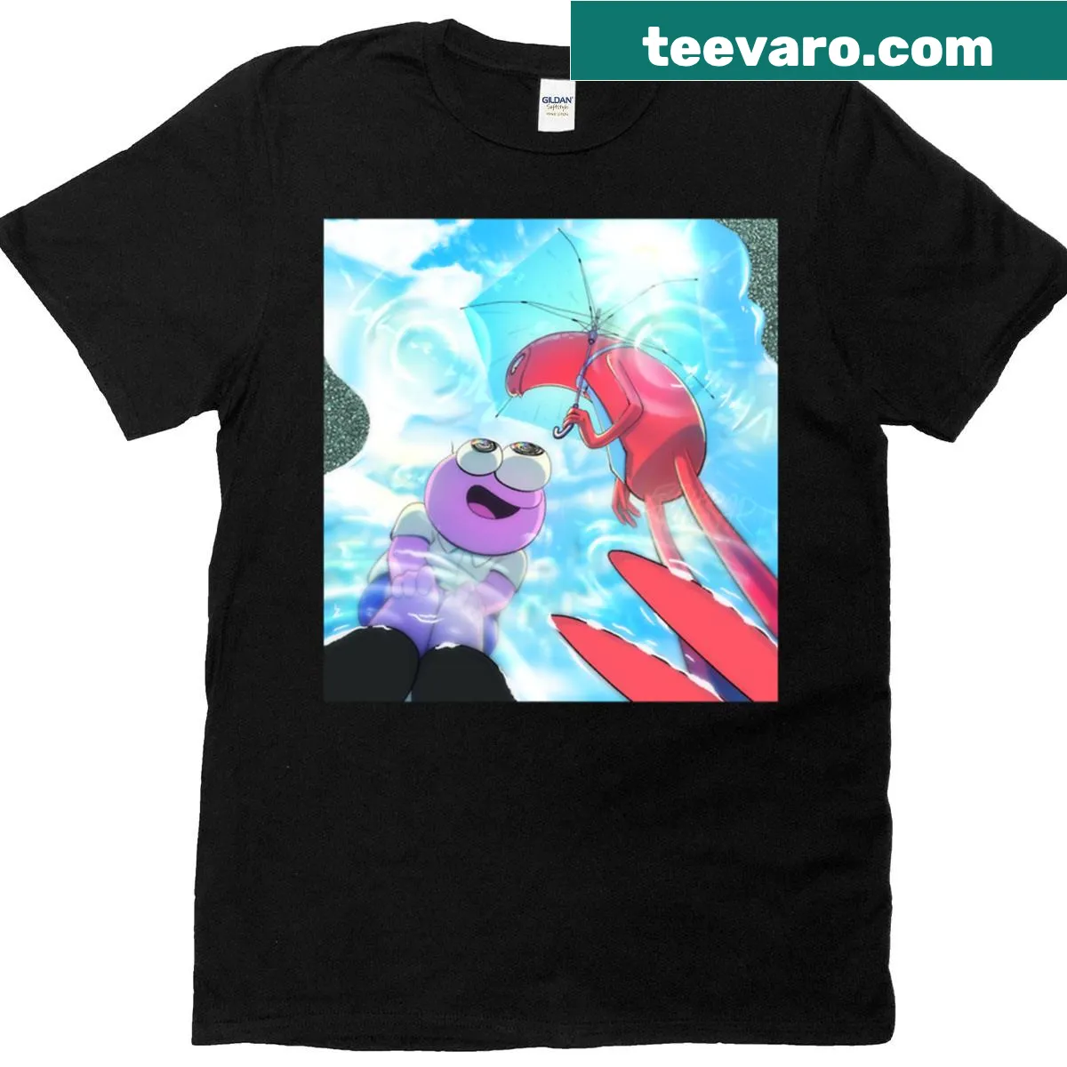 Playful T-shirt with humorous text about being up there — on a men's t-shirt