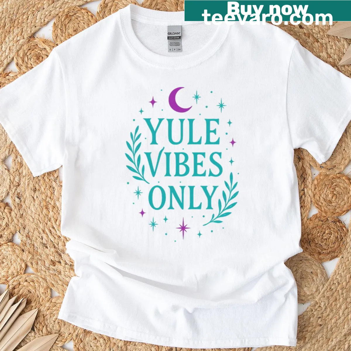 Yule Vibes Only T-shirt with festive typography — on a men's t-shirt