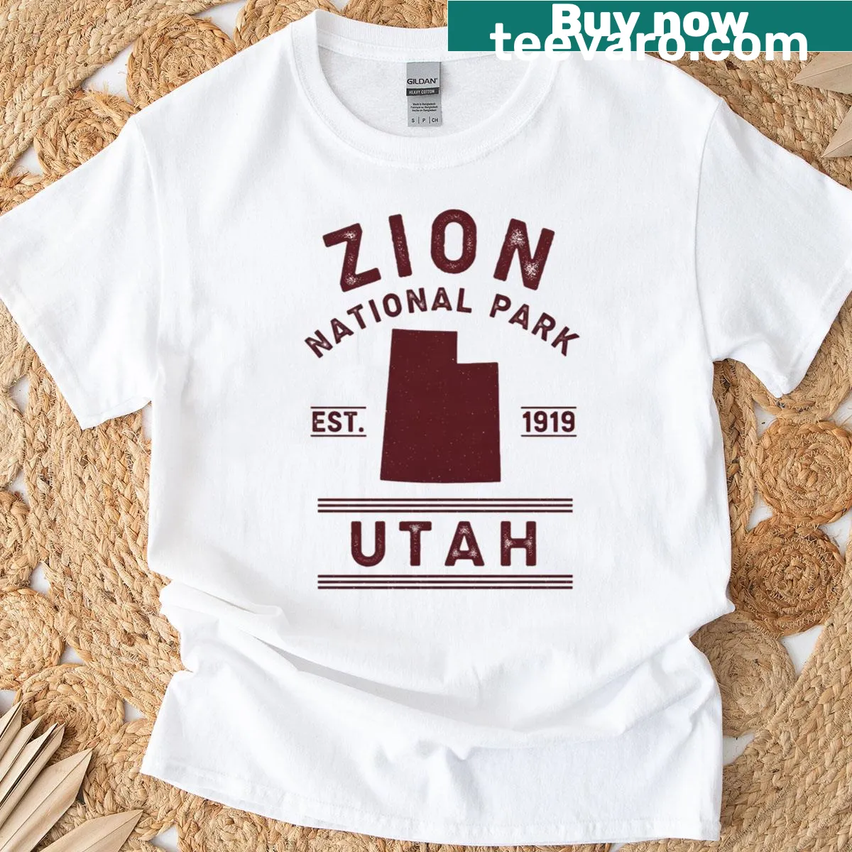 Illustrative T-shirt celebrating Zion National Park, Utah, established in 1919 — on a men's t-shirt
