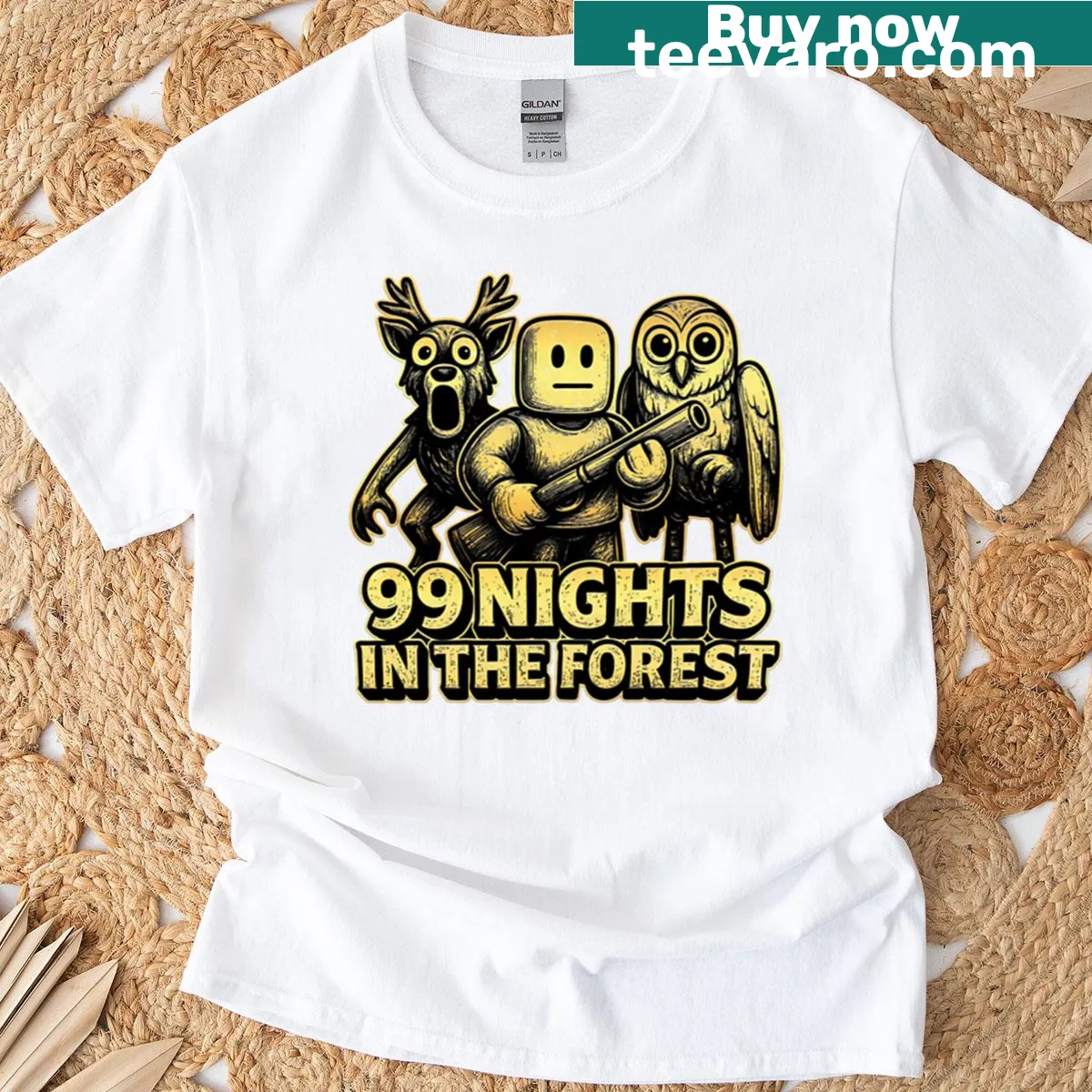 Fanart T-shirt inspired by Roblox '99 Nights In Forest' game. — on a men's t-shirt