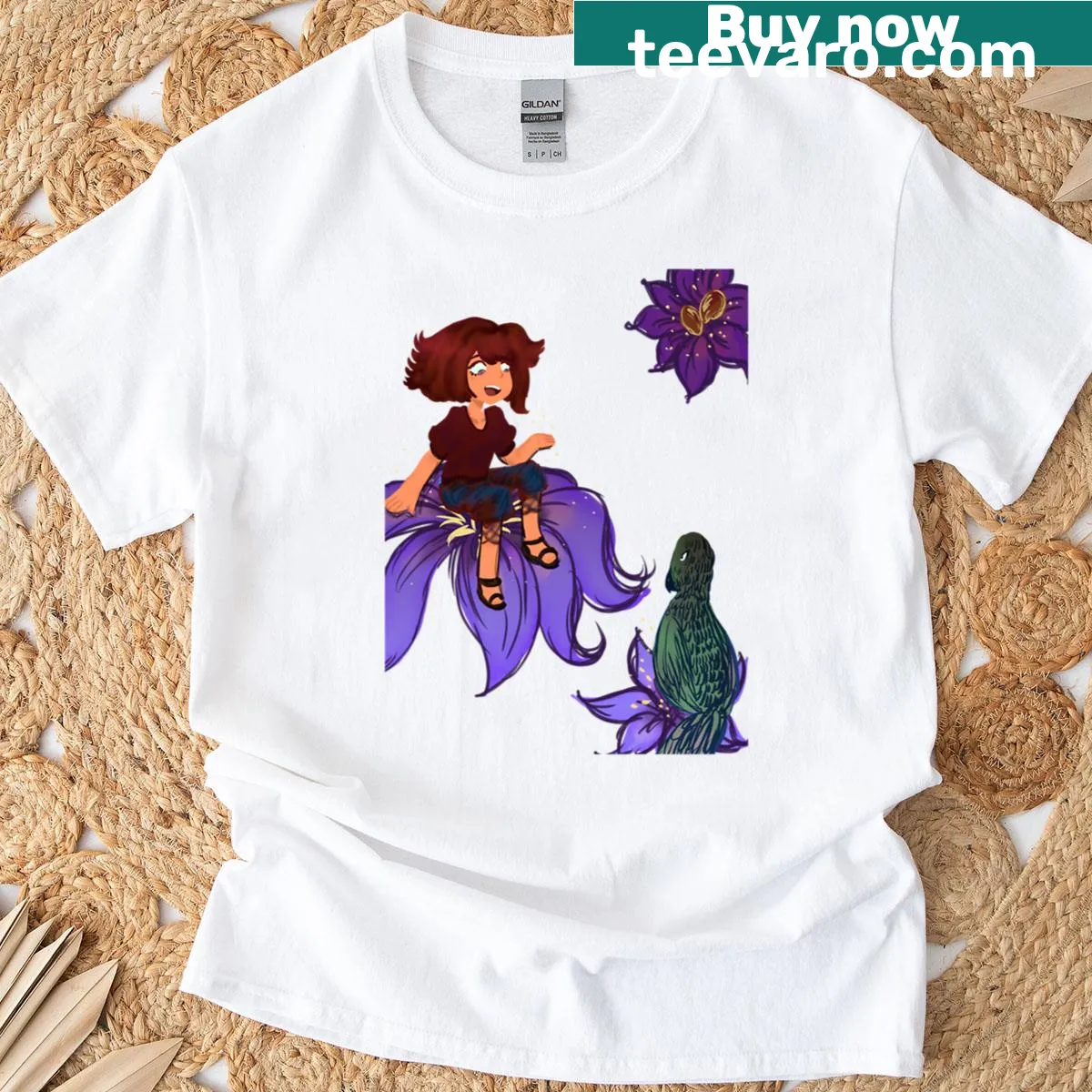 T-shirt featuring a peaceful floral illustration — on a men's t-shirt