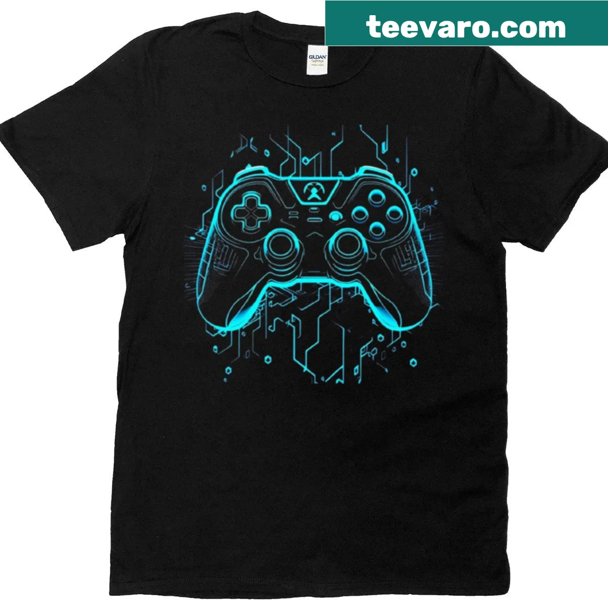 Retro T-shirt featuring an analog joystick graphic — on a men's t-shirt