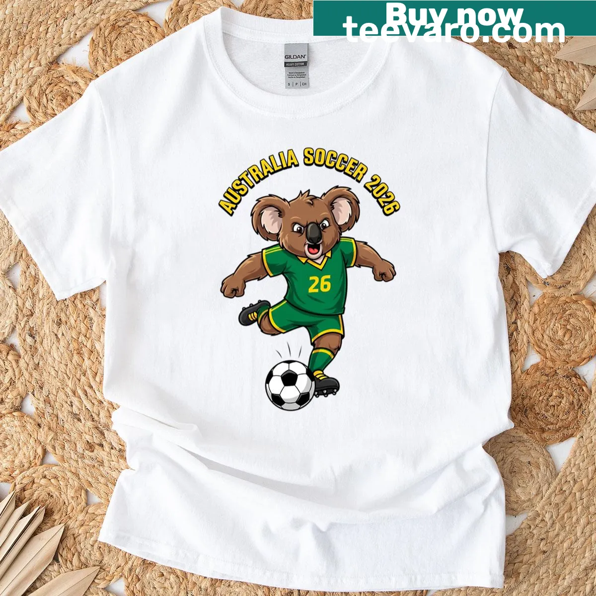 Koala soccer player graphic t-shirt celebrating Australian culture — on a men's t-shirt