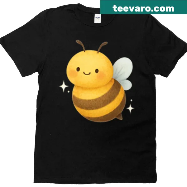 Illustration of a cheerful bee on a garden-themed T-shirt