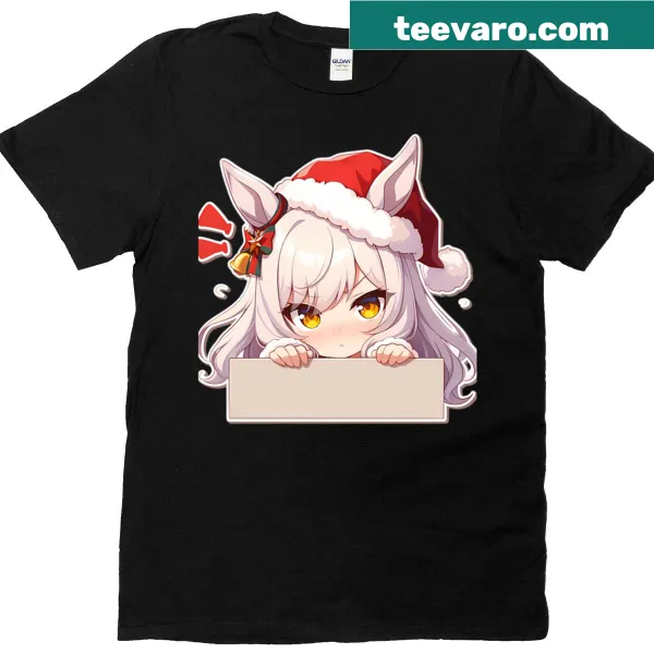 Kawaii Christmas anime girl T-shirt featuring a chibi design