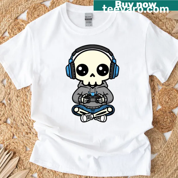 Skeleton design Gamer t-shirt with playful gaming elements