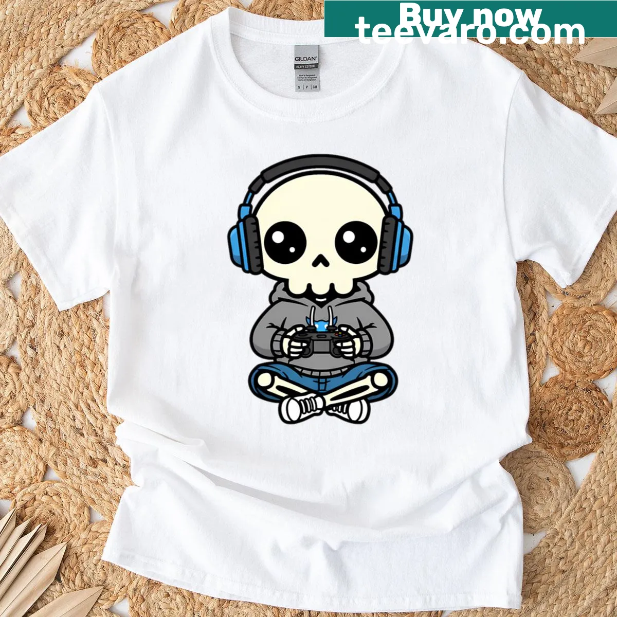 Skeleton design Gamer t-shirt with playful gaming elements — on a men's t-shirt