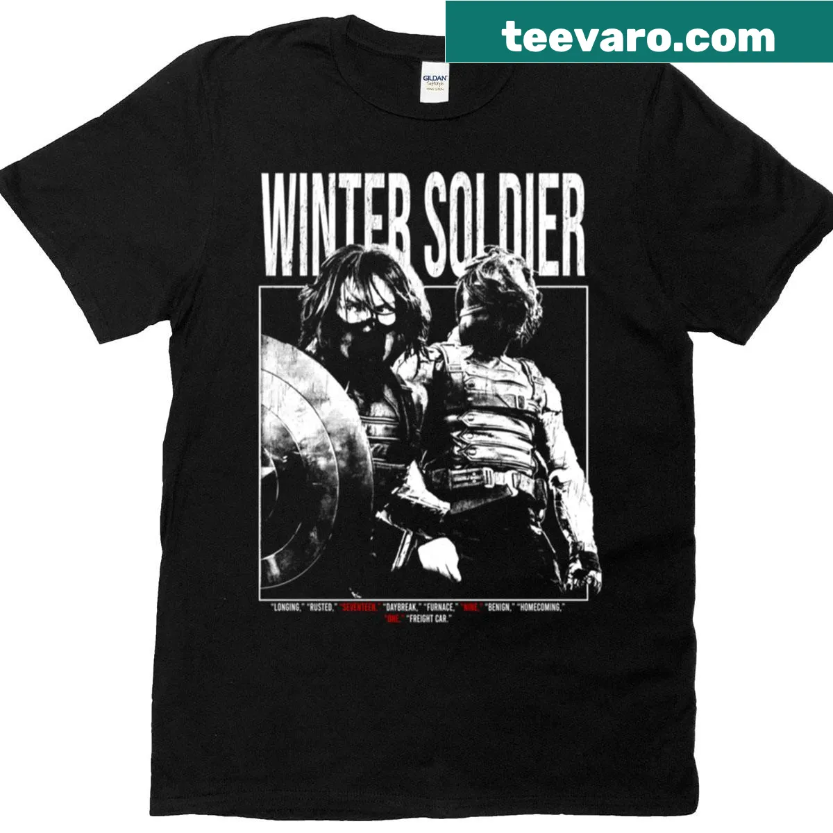 Bucky Barnes Winter Soldier graphic on a superhero T-shirt — on a men's t-shirt