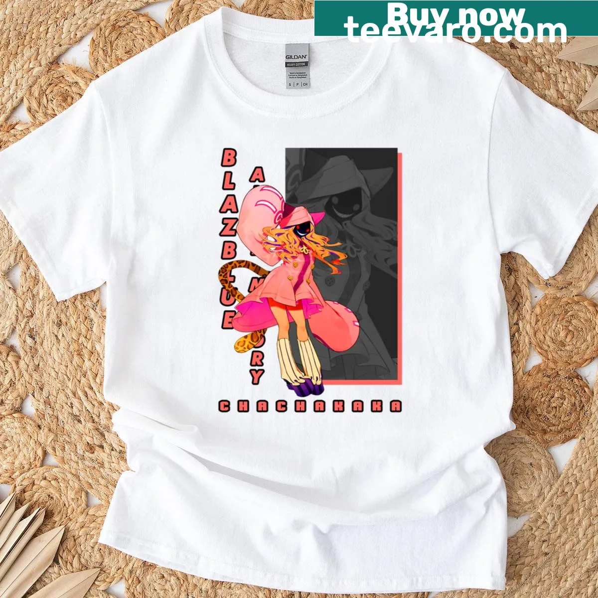 Illustrated Chachakaka design from Blazblue on T-shirt — on a men's t-shirt