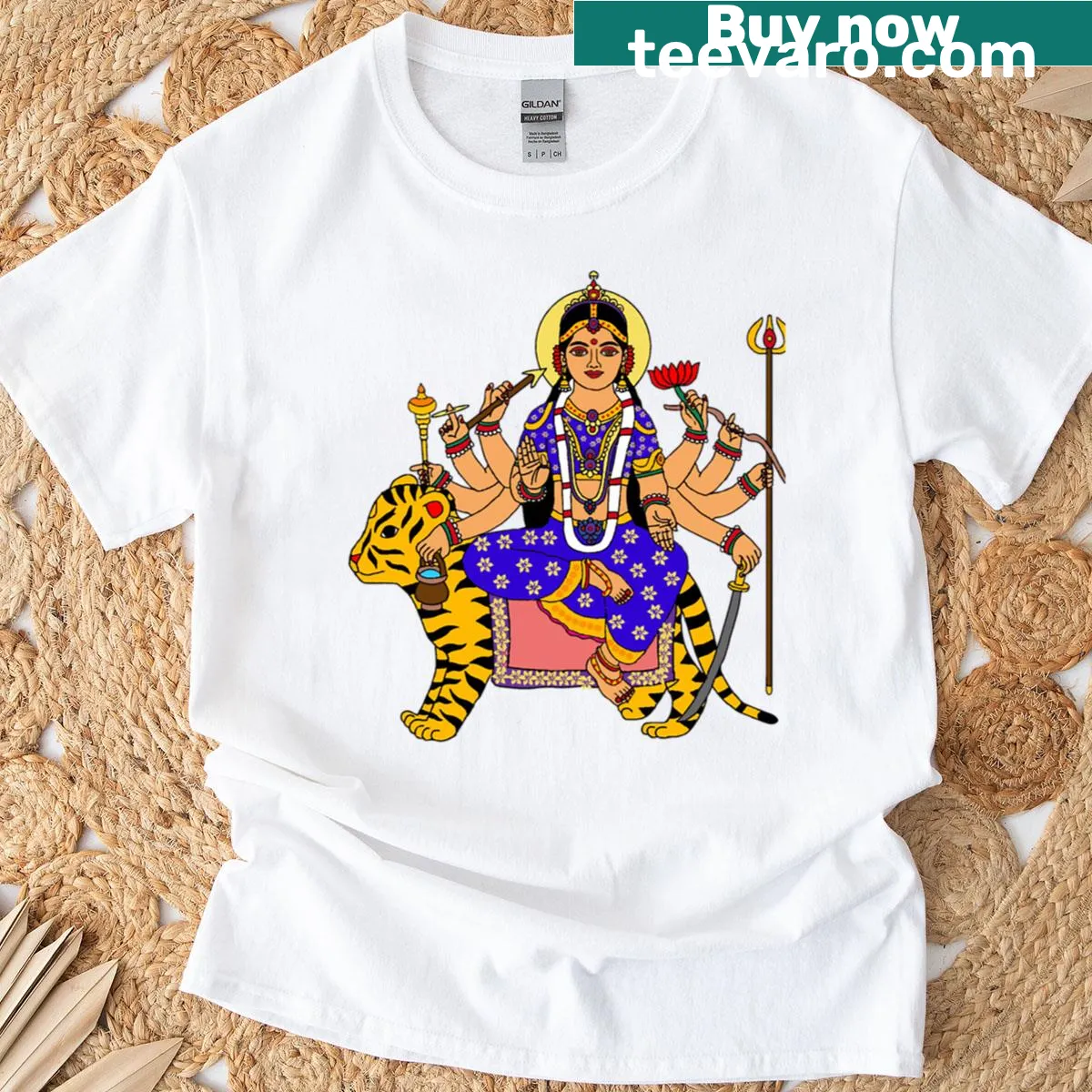 T-shirt with a cute illustration of the goddess Chandraghanta for kids — on a men's t-shirt