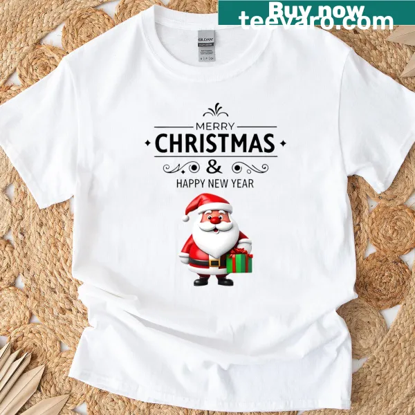 Festive t-shirt with text celebrating Christmas and Happy New Year