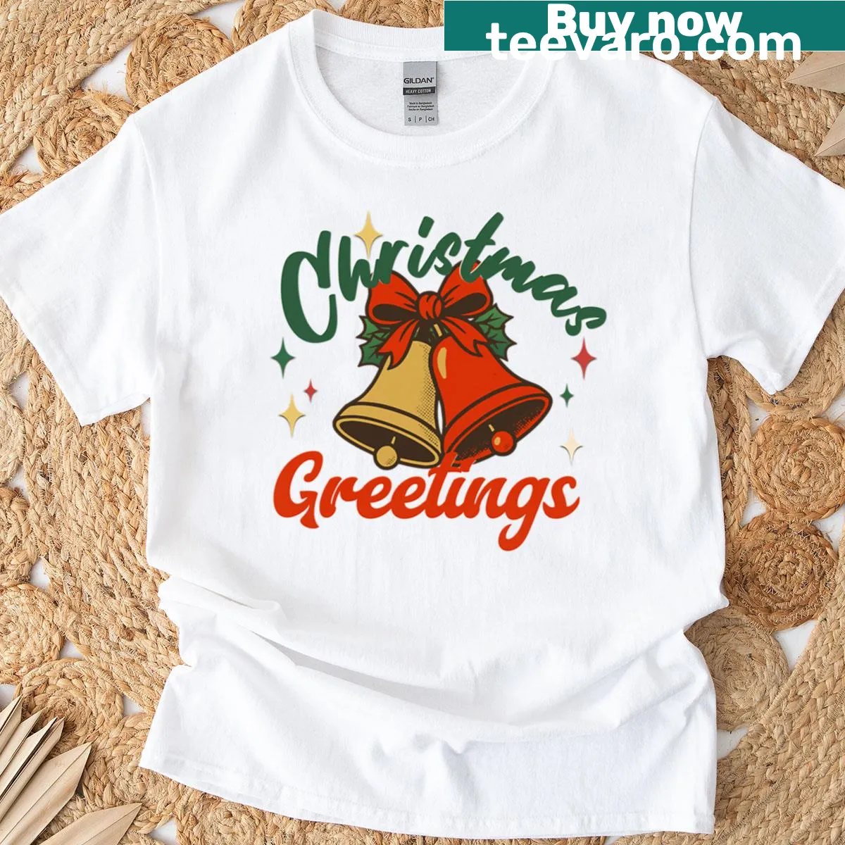 Illustrated Christmas bells on a festive T-shirt — on a men's t-shirt