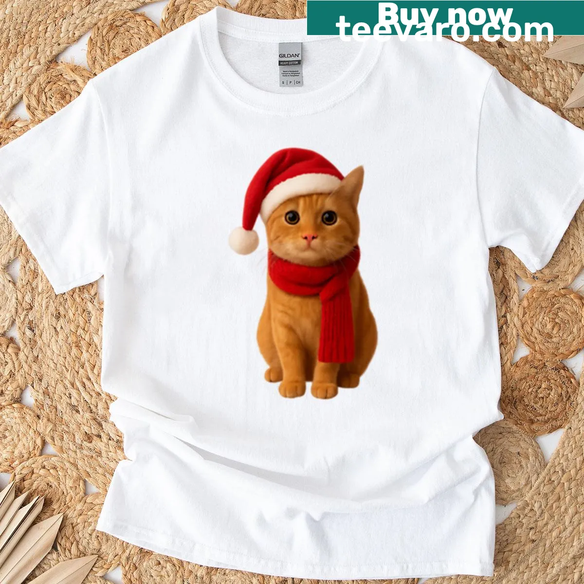 Cute Christmas ginger cat illustration T-shirt — on a men's t-shirt