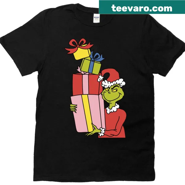 Whimsical Grinch illustration on a Christmas T-shirt