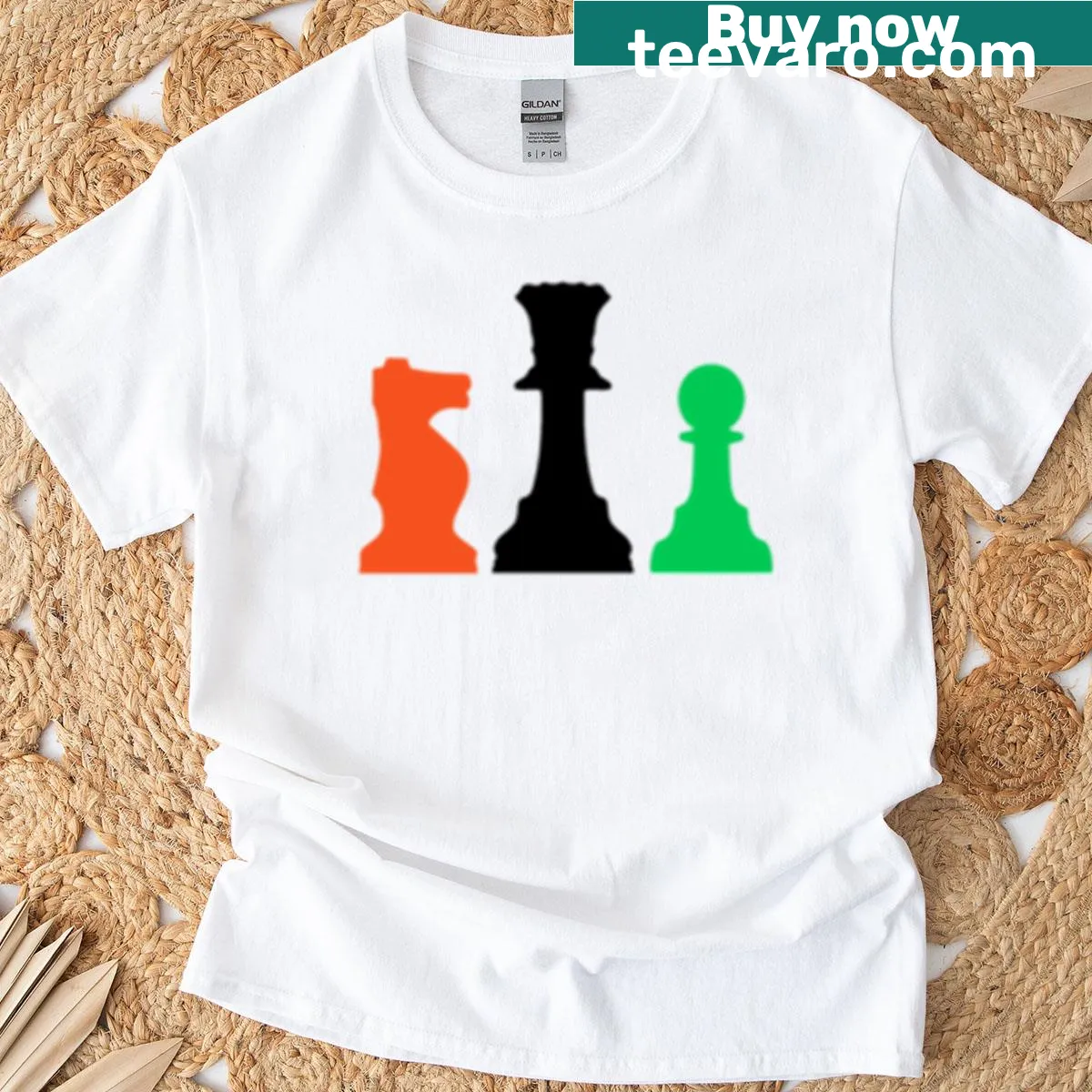 Minimalist design featuring three chess pieces — on a men's t-shirt
