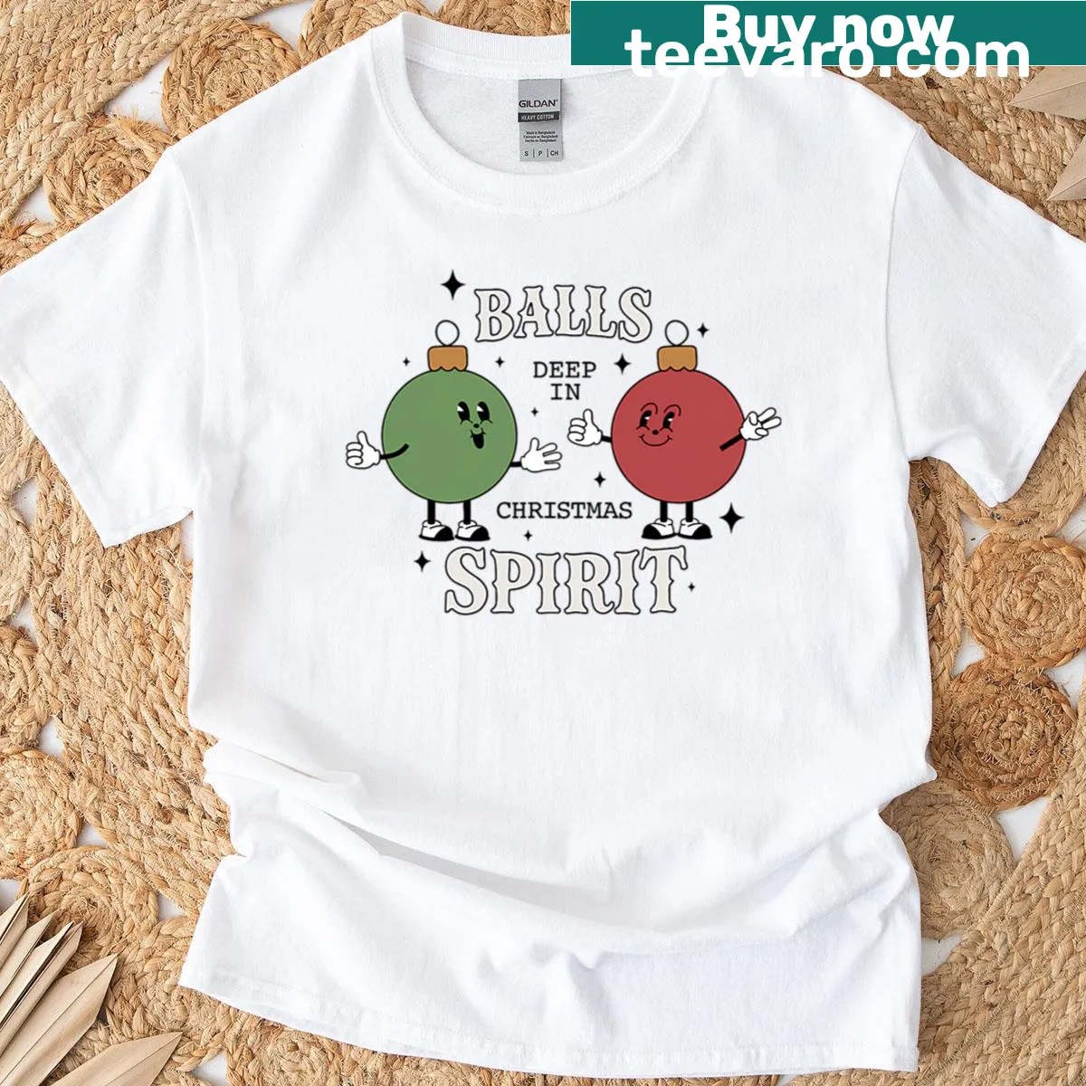 Vintage-style Christmas T-shirt with couple quote and festive design — on a men's t-shirt