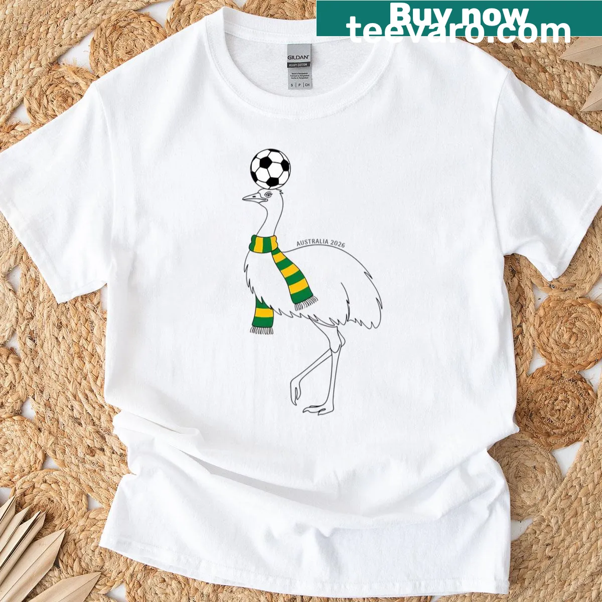 T-shirt with an emu wearing a scarf design — on a men's t-shirt